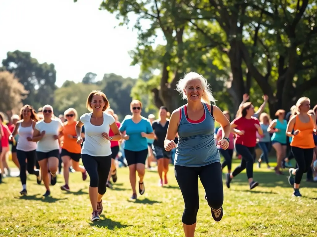A photograph capturing a community outreach event organized by LIGUE NORMANDE DE STREETLIFTING, where members are teaching basic streetlifting exercises to local residents in a public park. The image emphasizes the organization's commitment to promoting health and fitness within the community.